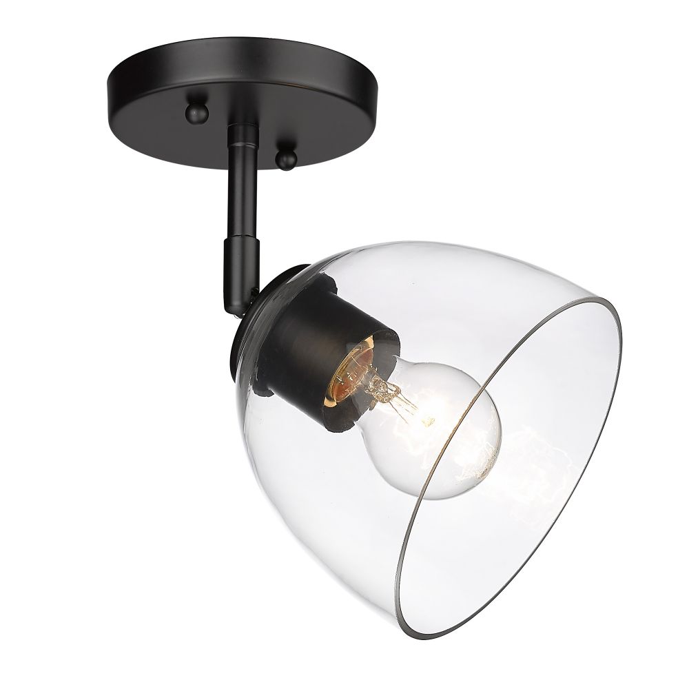 Golden Lighting 6958-SF BLK-BLK-CLR Roxie Semi-Flush in Matte Black with Matte Black Accents and Clear Glass Shade